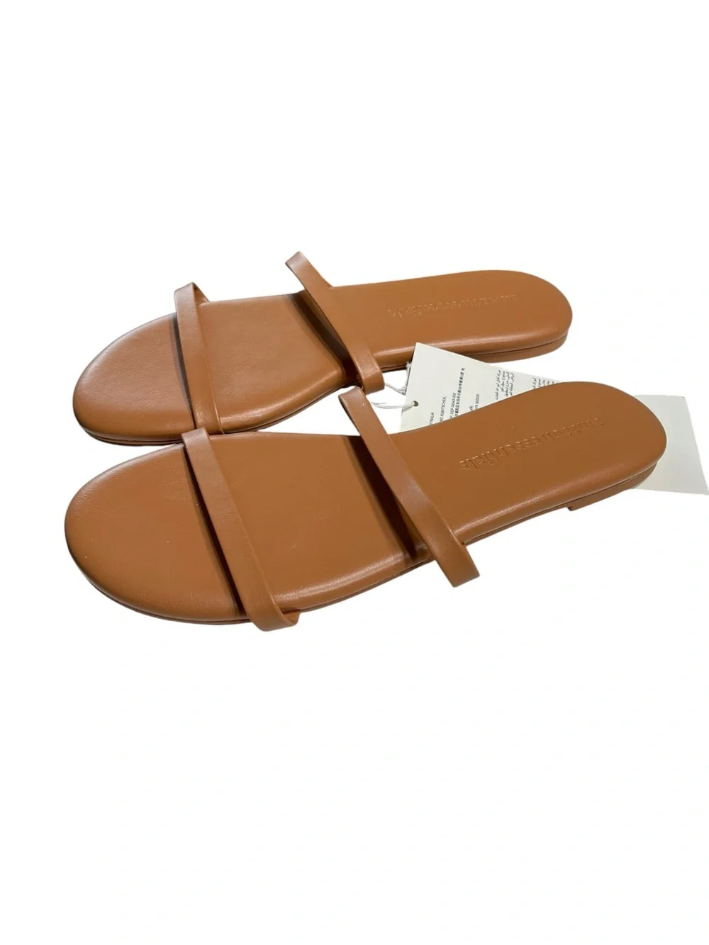 NWT Amazon Essentials Cognac Brown 2 Strap Flat Sandals - Size 6